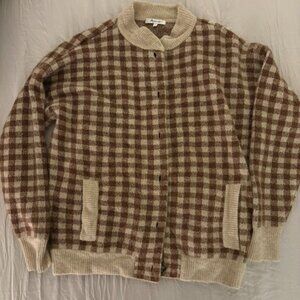Madewell Bomber Tan Gingham Sweater - Size M